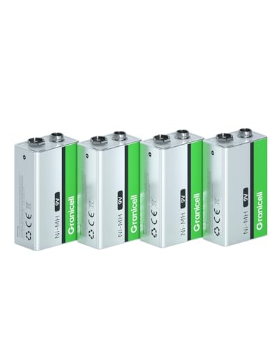 Granicell 4 pilas recargables de 9 V, 9 V NiMH de alta capacidad