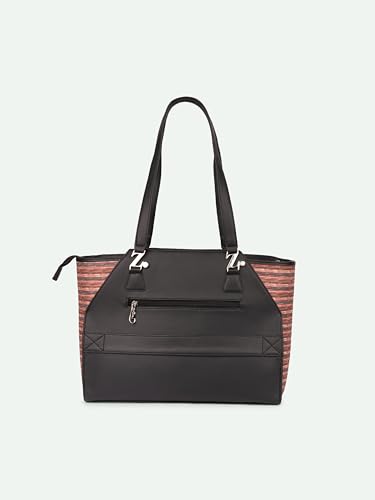 Image of ZOUK Printed Jute Handcrafted Vegan Leather Black Women's Check-point Friendly Classic Business Bag