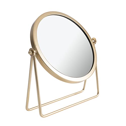 Espejo de maquillaje redondo vintage de metal dorado