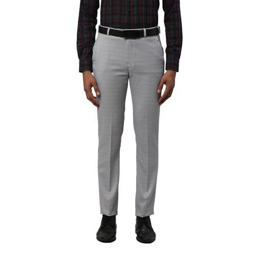 Image of Park Avenue Men's Mid Rise Checks Pattern Super Slim Fit Polyester Blend Flat Front Formal Trouser