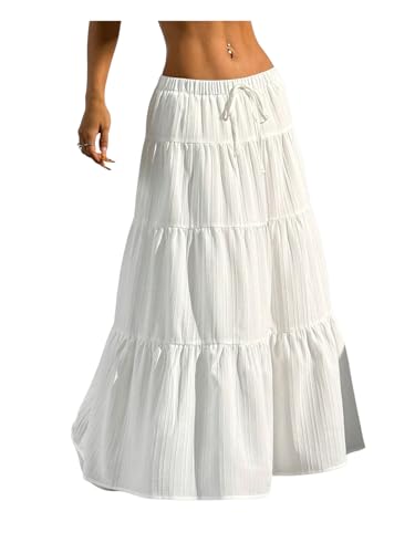 Milumia Women's Striped Tiered Maxi Skirt Layered A Line Flowy Long Skirts