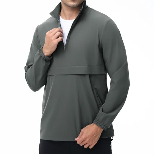 Image of EDITCOZY Men's Lightweight Quarter Zip Pullover Casual Windbreaker for Running Golf Jackets with 3 Pockets