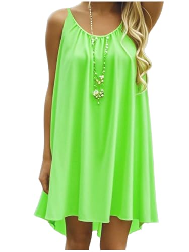 Image of Women's Chiffon Summer Casual Sundress Spaghetti Strap Tank Beach Dresses Bathing Suit Coverup