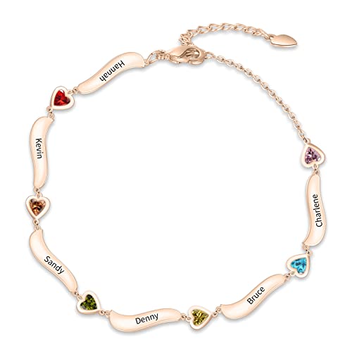 MissNaNa Personalized Mothers Heart Birthstone Bracelets for Women Custom 1-7 Names Bracelets Anklet Adjustable Family Bracelets Christmas Gifts for Grandma Mother's Day Jewelry2
