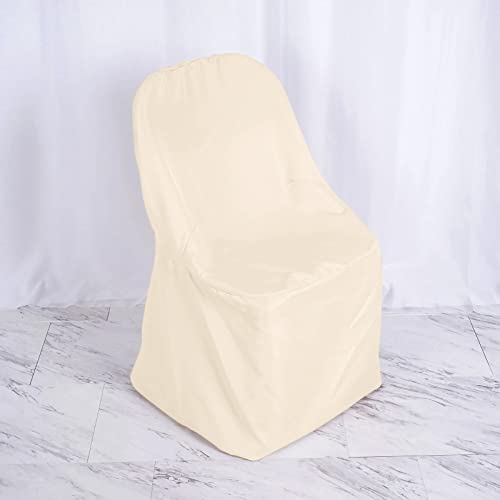 Tableclothsfactory Beige Linen Polyester Folding Chair Cover Dinning Chair Slipcover for Wedding Party Event Banquet Catering