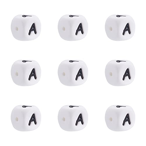 FASHEWELRY 10Pcs Cube Letter Silicone Beads 12x12x12mm Square Letter A Alphabet Beads for DIY Bracelet Necklace Jewelry Making