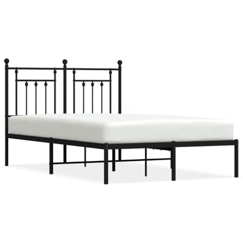 XHNIFBN Estructura de cama de metal negro de 120 x 190 cm, con cabecero y somier de láminas de acero, resistente, diseño moderno, ahorra espacio, para dormitorio, juvenil, habitación de invitados