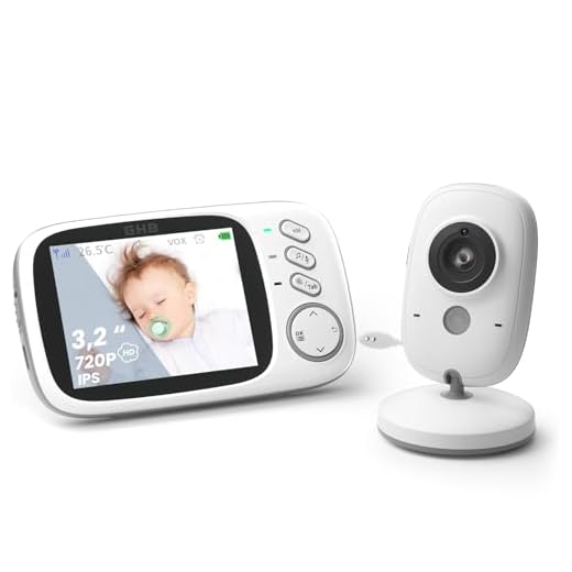 GHB Bébé Moniteur 3.2" LCD Couleur Babyphone Caméra Vidéo Bébé Surveillance 2.4 GHz Bidirectionnelle Vision Nocturne