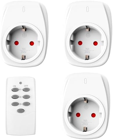 HBN 3X Funksteckdosen mit 1 Fernbedienung 16A/3.680W, Ferngesteuerte Stecker Set für Innen Weihnachtsdeko, Haushaltsgeräte, Reichweite 30m, Weiß