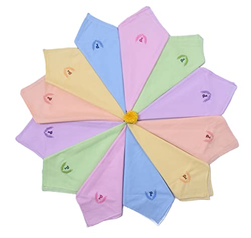 Image of ANTONIA Personalized Cotton Women's Handkerchiefs with Embroidered Initials, Assorted Colours (33 cm x 33 cm)