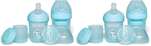 Double Biberon Anti-Coliques Twistshake Bleu pour les Sorties avec Nouveau-Né