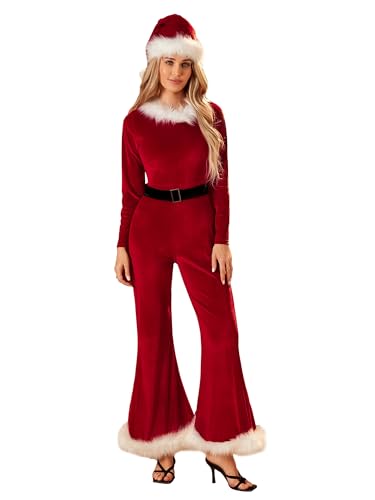 Costume de Père Noël pour femme avec combinaison 3 pièces et pantalon évasé