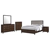 Coaster Home Furnishings Welsley Transitional 5-Piece Bedroom Set Fabric Upholstered Queen Size Panel Bed Frame 52-inch Headboard Walnut 223441Q-S5