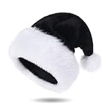 Tokforty Santa Hats, Black and White Santa Hats for Adults, Unisex Velvet Touch Comfort Christmas Ha