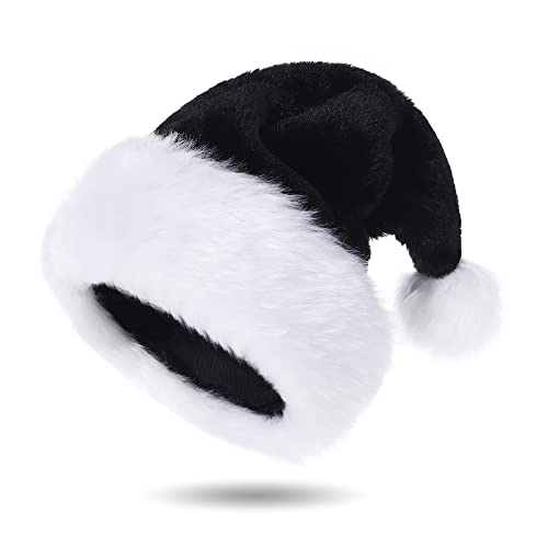 Tokforty Santa Hats, Black And White Santa Hats For Adults, Unisex Velvet Touch Comfort Christmas Hats For New Year Festive Party Christmas Supplies #TOP5