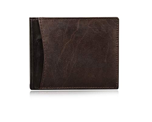 Mens Real Leather Wallet Quality RFID Blocking 6 Card Slot Purse Credit Card Holder (Brown)