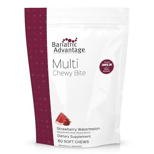 Bariatric Advantage Multi Chewy Bite - Soft Chew Multivitamin for Bariatric Surgery Patients - Chewable Multivitamin with Folic Acid, Vitamin D3 & More - Strawberry Watermelon Flavor - 60 Count