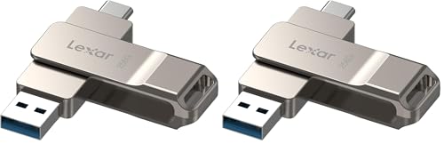 Image of Lexar D40E 256GB Dual USB 3.2 Gen 1 Type-C Jump Drive, USB-C Flash Metal Housing Swivel Design Thumb Drive (Champagne Silver) (Pack of 2)