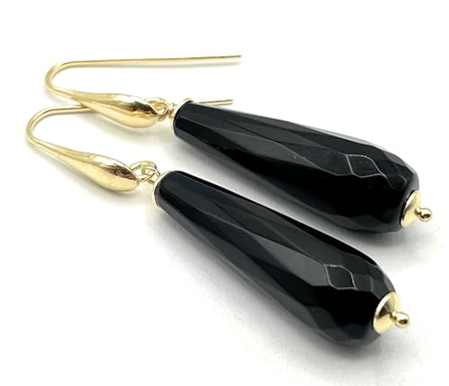 Boucles d'oreilles vermeil 24 K onyx noir, le cadeau pour femme idéal