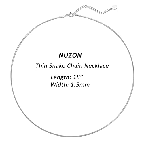 image for NUZON Sterling Silver Plated Snake Chain Necklace Thick Flat Herringbo
