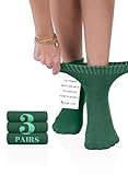 Hugh Ugoli Women's Rayon Ankle Loose Fit Diabetic Socks, Soft, Seamless Toe, Wide Stretchy, Non-Binding Top, 3 Pairs, Christmas Green, Shoe Size: 6-9