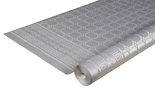 Pro Nappe - Ref R482552I - Mantel de Papel Damasco desechable en Rollo 25 M Largo X 1,20 M Ancho - Color Plata Metalizado - Papel Damasco con Estampado Universal Chic y clásico