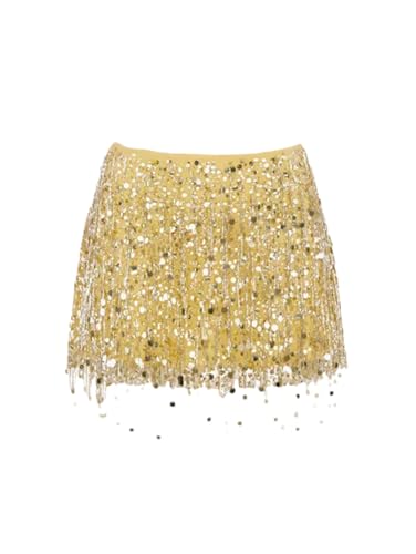 Women Beach Party Tassel Sequin Suit Backless Sleeveless Top Festival Mini Skirt