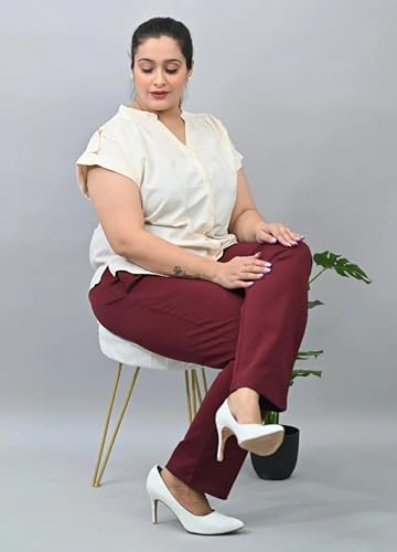 Image of Fashion Plus PlointTrandy Textured Trousers for Women | Women Loose Fit Trousers | Women's High-Waisted Pant | Women Trousers Pants | Korean