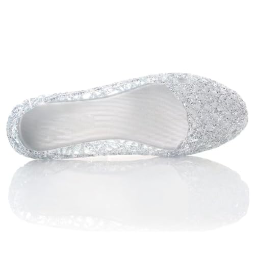 Image of Stunner Women Beach Jelly Shoes Slip On Crystal Summer Hollow Ballet Flats | Summer Cool PVC Breathable Outdoor Indoor Dressy Flat Sandals for Holiday Shopping Spa Swimming Pool