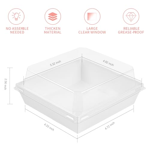 Ocmoiy Small Charcuterie Boxes with Clear Lids, To Go Paper Disposable Food Containers, 5 Inches Bakery Dessert Boxes for Sandwich, Cookie, Pastry, Cake Slice (White, 100ct) by Ocmoiy - Image 2