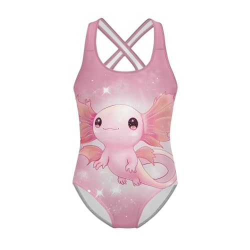 Image of Girls One Piece Swimsuits Axolotl Cross Back Swimwear Beach Summer Quick Dry Beach Bathing Suit
