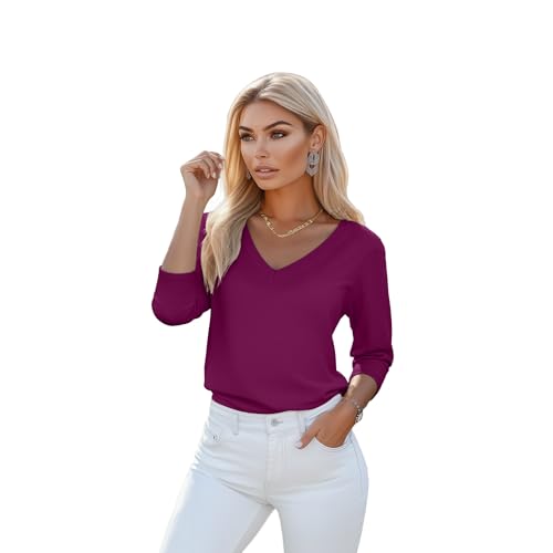 Riyiper 3 Pack V Neck 3/4 Sleeve Tops for Women Dressy Casual Loose Fit T Shirts Trendy Basic Tunic Tees4