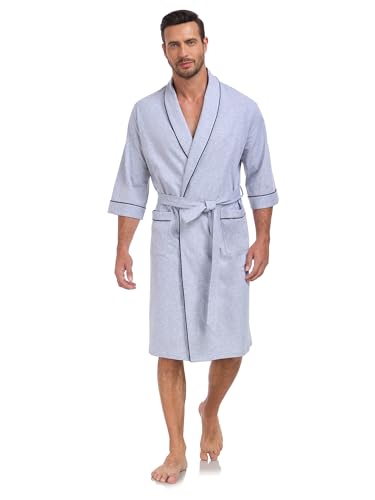 Image of COLORFULLEAF 100% Cotton Men's Bathrobes Summer Kimono Short Sleeve Lightweight Soft Breathable Spa Robe for Men