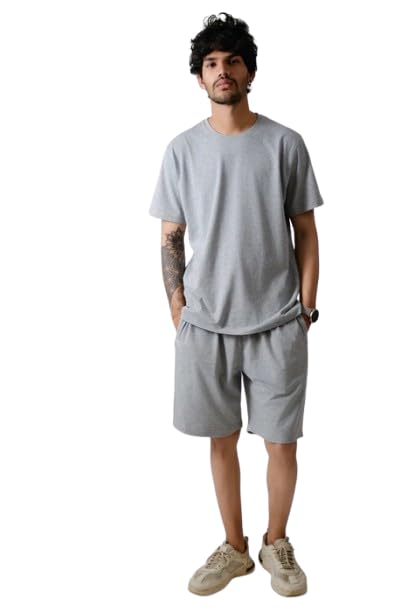 Co-ord Dust Grey Solid Set Majestic Classic Set Nightwear T-Shirt & Shorts Casual Wear | Night Outfits,-image-6