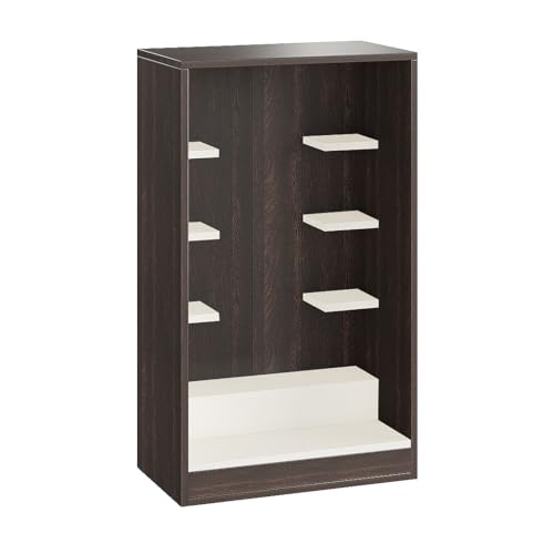 FURNEASER Ketki Wall Mounted Wooden Pooja Mandir for Home | Compact Temple Unit with Shelves for Idols & Frames | Engineered Wood in Wenge & Frosty White Finish | 85x50x28 cm