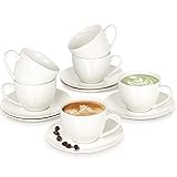 Kaffeetassen Set Modern 12 Teiliges, 280ml, SINTUNS Cappuccino Tassen, Creme Weiß Kaffeeservice 6/12 Personen, Kaffeetassen Set mit Untertasse, Alltag, Besonderes Frühstück Tee-Service, Geschenk