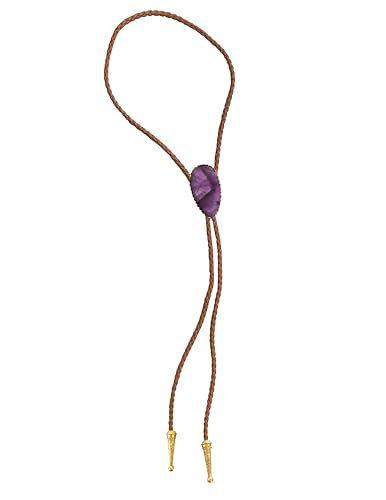 Image of Daisy Del Sol Gemstone Bolo Tie Braided Vegan Faux Leather Natural Stone Gold Handmade Necklace Adjustable Boho Western Jewelry