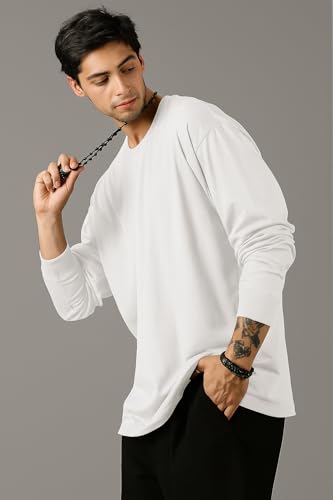 Image of Oversized Cotton Plain Full Sleeve Round Neck T Shirt for Men