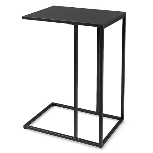 TIENDA EURASIA – Mesa Auxiliar Sofa | para Salón | Medidas 40x30x58 cm | Color Negro | Material Metal con Acabado Anticorrosivo | Forma de C