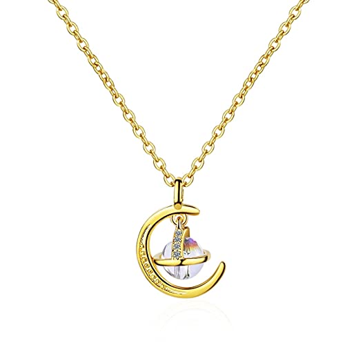 Bijoux femmes cadeaux : collier rond univers lune argent fantastique