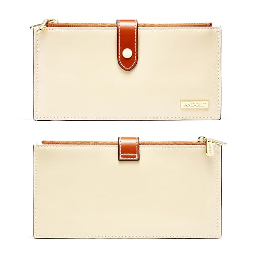 Image of ANDOILT Women's Genuine Leather Wallet RFID Blocking Credit Card Holder Zipper Purse Cell Phone Handbag