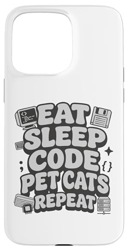 Eat Sleep Code Pet Cats Repeat Funny Programmer Cat Lover �X�}�z�P�[�X iPhone 15 Pro Max �p