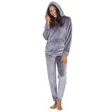 INSIGNIA Womens Pyjamas Sets Hooded Fleece (UK, Alpha, L, Regular, Regular, Plain -Charcoal)