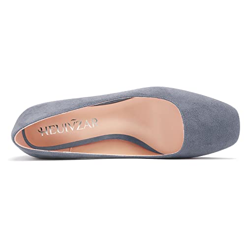 HEUIVZAR Womens Heel Pumps Square Toe Kitten Low Chunky Block Heel Slip On Suede Dress Shoes Bridal Vacation 1.5 Inch4