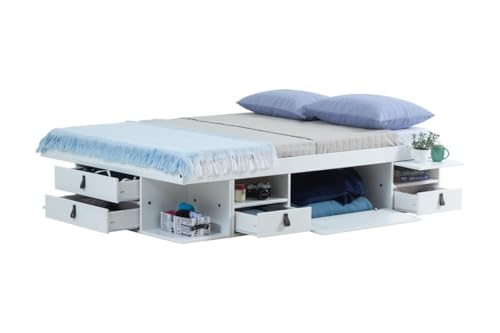 Memomad Bett mit Stauraum Bali 140x200 Weiss - Bett mit Bettkasten u. viel Stauraum, ideal f. kleine Schlafzimmer - Bett mit Aufbewahrung inkl. Lattenrost - Praktisch, Robust und Stilvoll