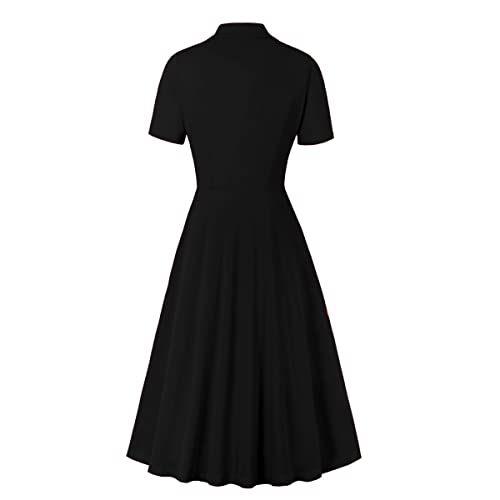 Image of 1950s Dresses for Women Vintage Rockabilly Retro Short Sleeve Tie Midi Dress Cocktail Party Evening Prom Gown
