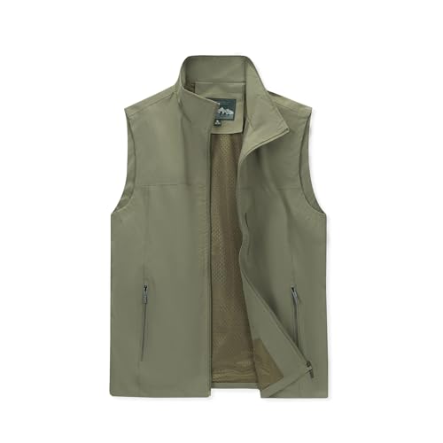 Image of Mens Vests Outerwear Windproof Lightweight Softshell Sleeveless Jacket | Breathable Zip Up Multi-Pockets Quick Dry Sports Vest for Golf Hiking Fishing Running