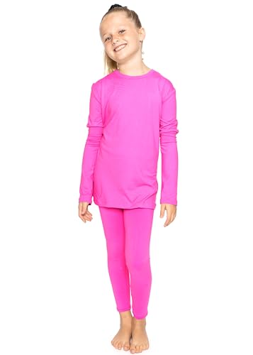 Image of STRETCH IS COMFORT Girls 2 Piece Hoodie Short Sleeve Long Sleeve Crew Neck Top and Leggings Set Kids Thermals Underwear Set