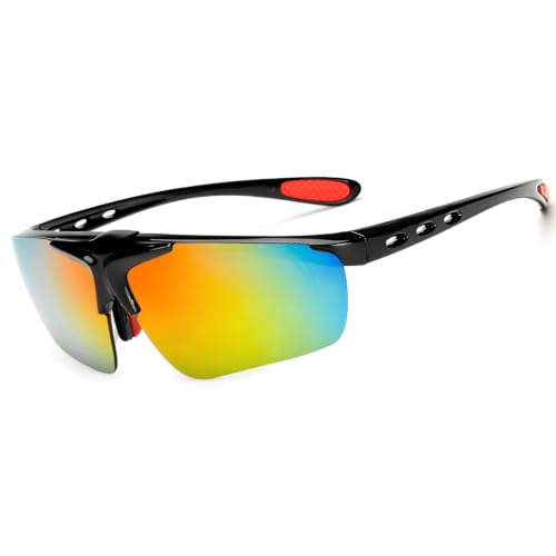 Image of Flip Up Sports Sunglasses for Men - Stylish Myopia Frame UV400 Protection Wraparound Mirrored Anti Glare Goggles - Lightweight Branded Glasses for Cycling, Cricket, Night Driving, Riding