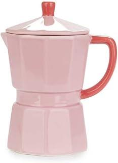 Balvi Mug Moka Color Rosa Taza en Forma de cafetera Italiana con Tapa Cerámica 350 ml